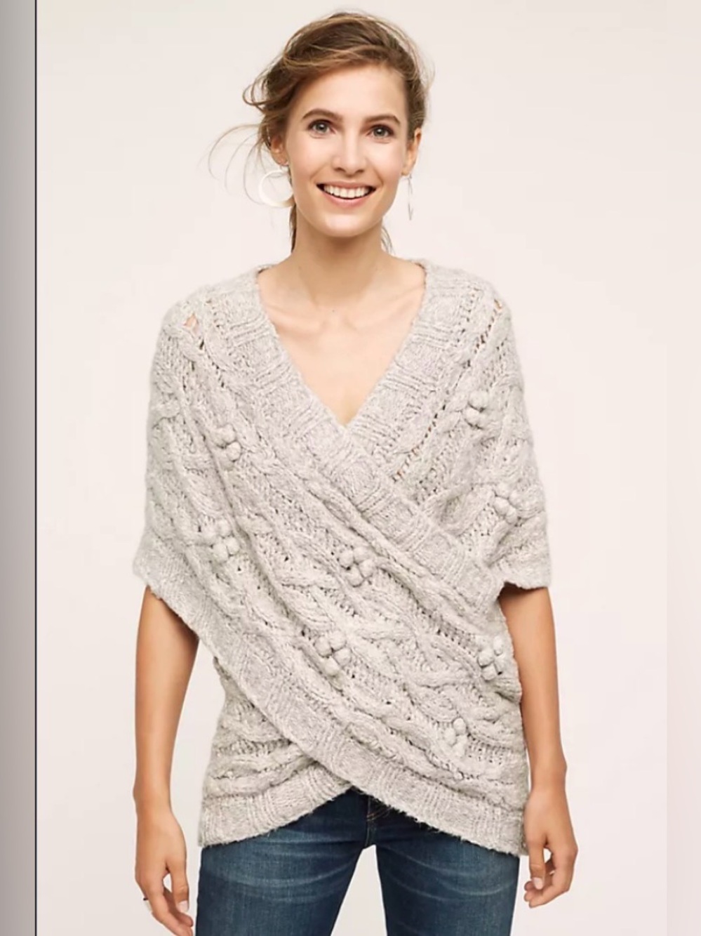 Sleeping on Snow Cabled Crossover Wrap by Anthropologie size M/L